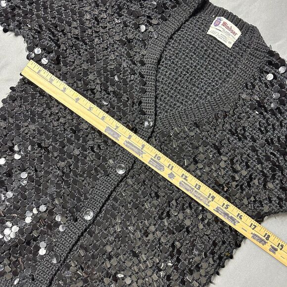 Vintage Windsor Sweater Women Medium Black Wool Cardigan Hand Decorated Sequin - Picture 3 of 9